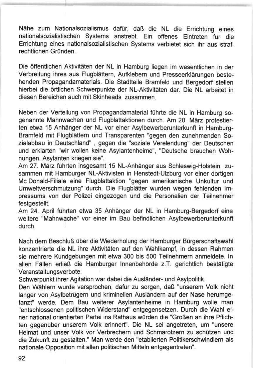 Seite 92 des Verfassungsschutzbericht 1993 Hamburg
