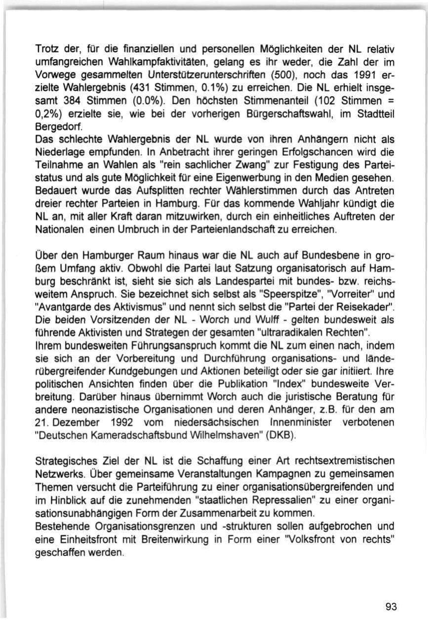 Seite 93 des Verfassungsschutzbericht 1993 Hamburg