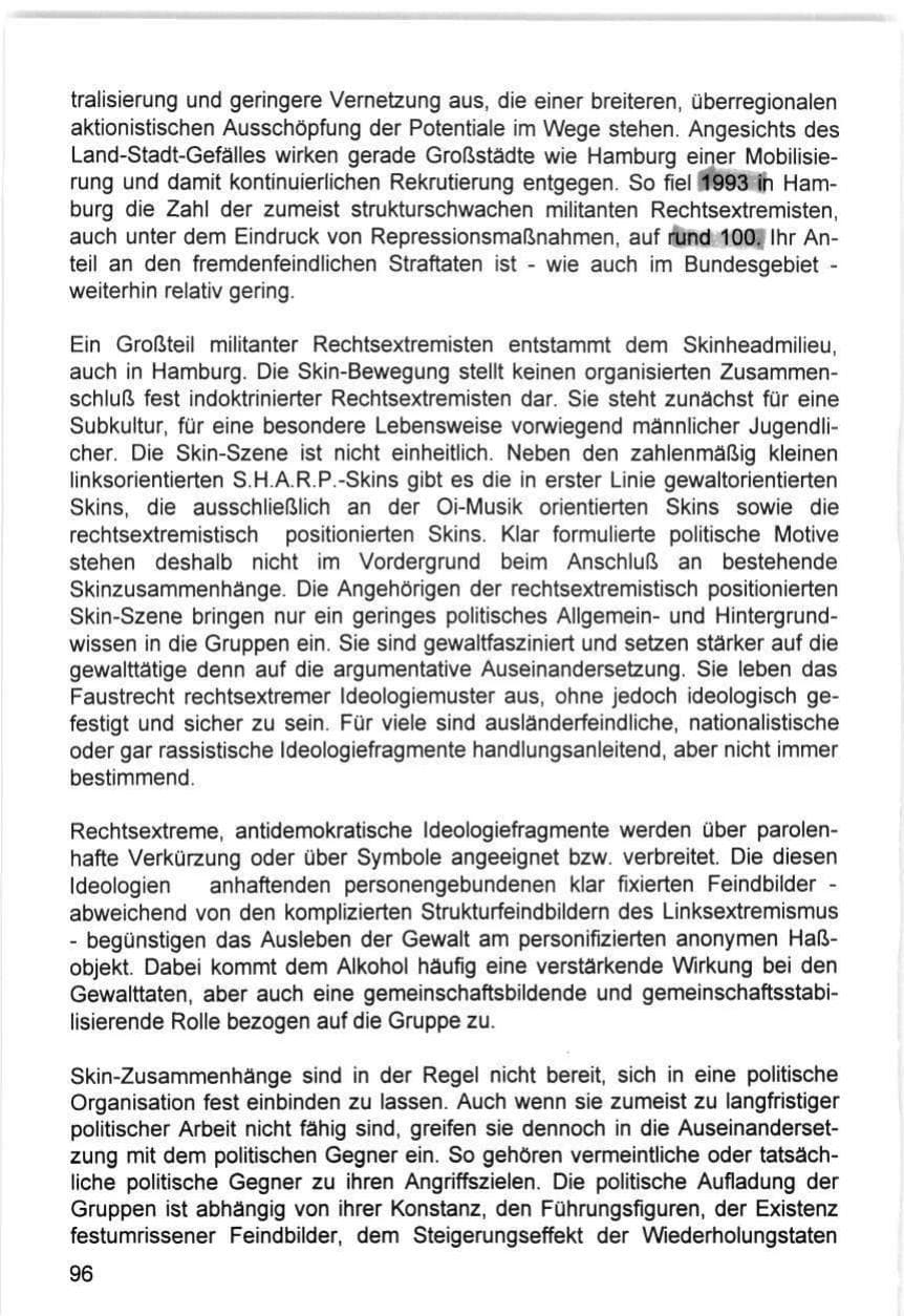 Seite 96 des Verfassungsschutzbericht 1993 Hamburg