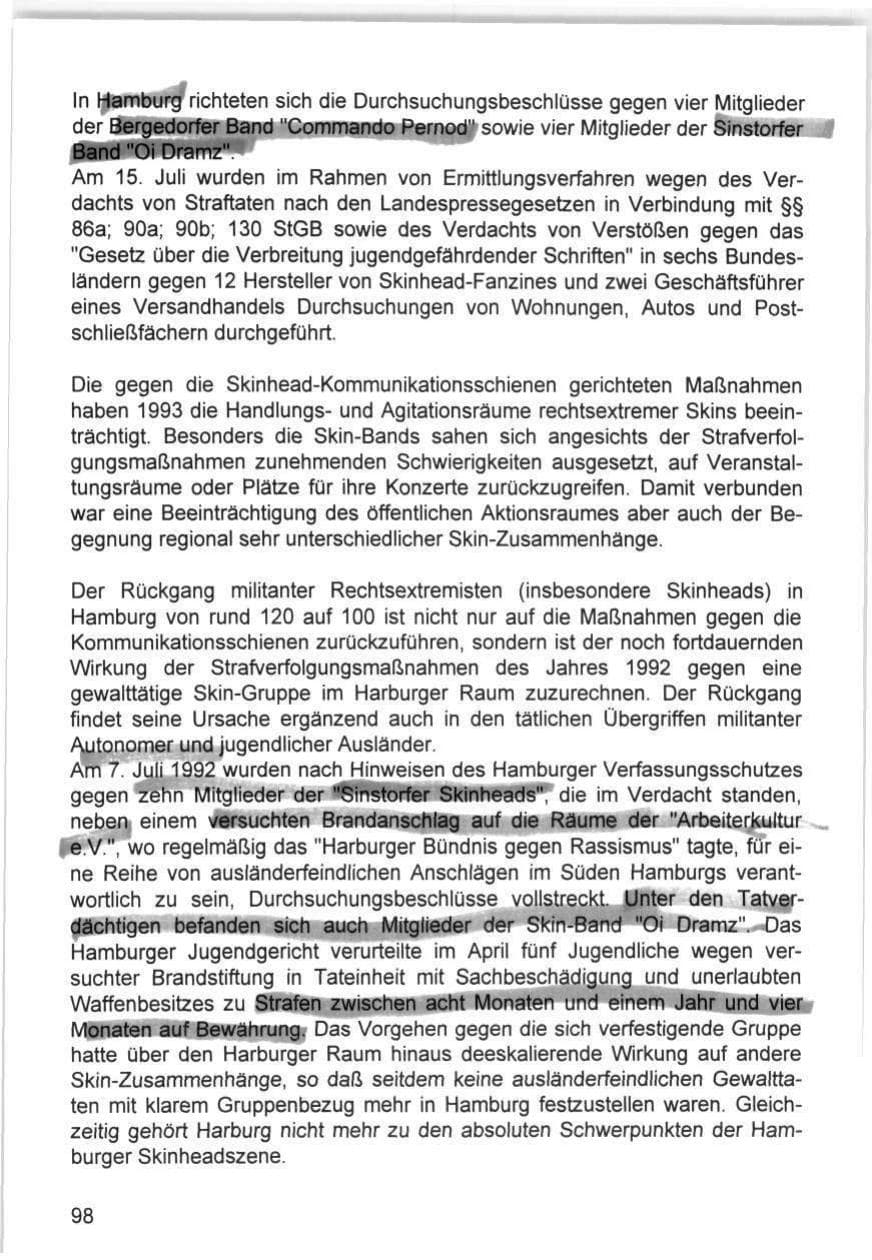 Seite 98 des Verfassungsschutzbericht 1993 Hamburg