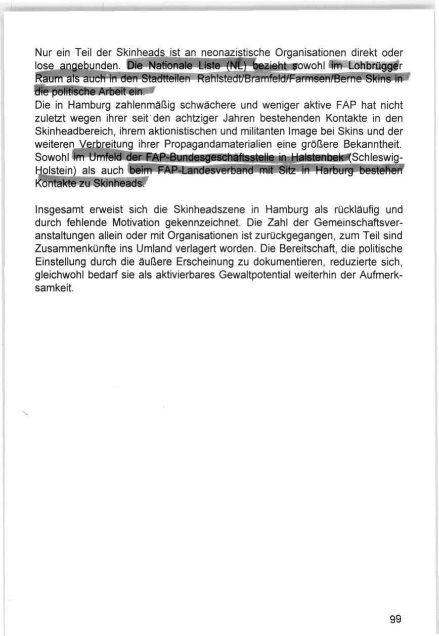 Seite 99 des Verfassungsschutzbericht 1993 Hamburg