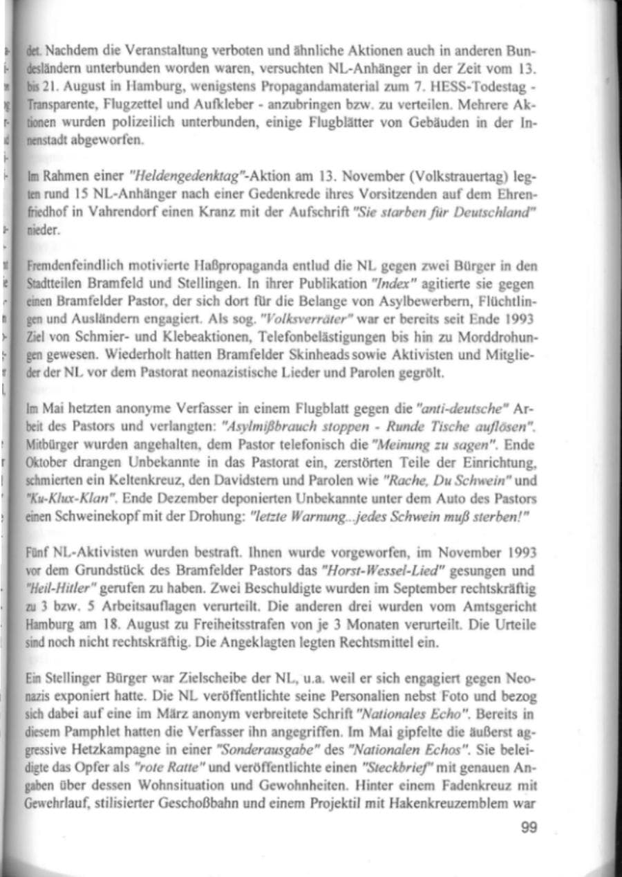 Seite 102 des Verfassungsschutzbericht 1994 Hamburg