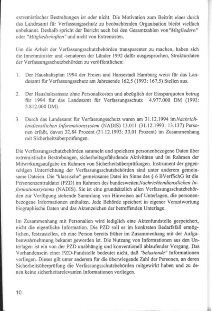 Seite 13 des Verfassungsschutzbericht 1994 Hamburg
