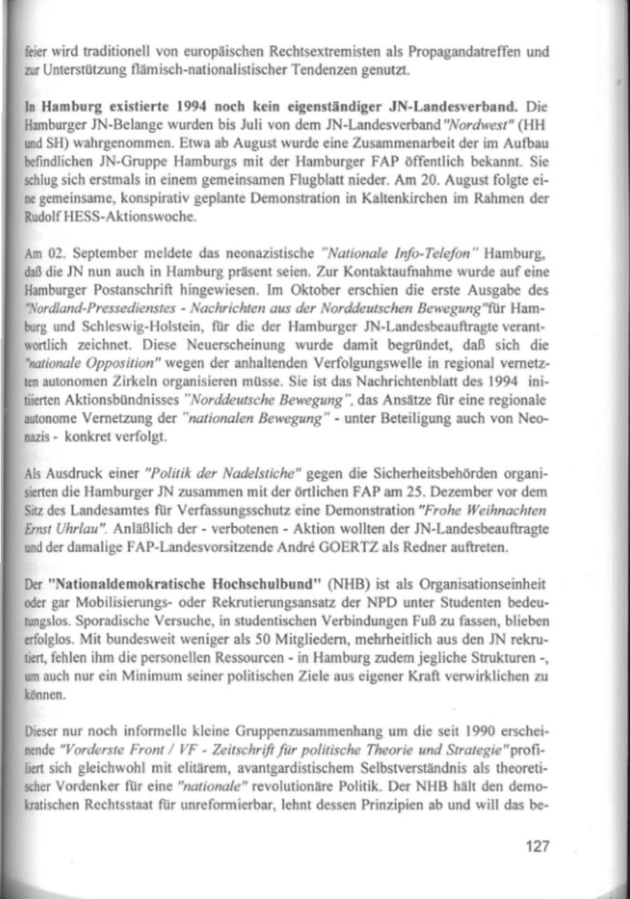 Seite 130 des Verfassungsschutzbericht 1994 Hamburg