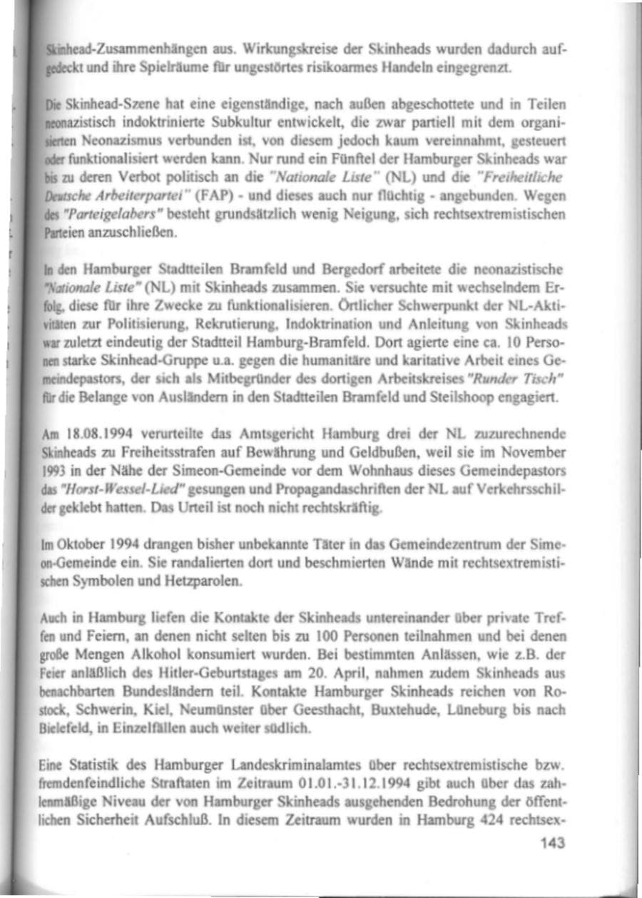 Seite 146 des Verfassungsschutzbericht 1994 Hamburg