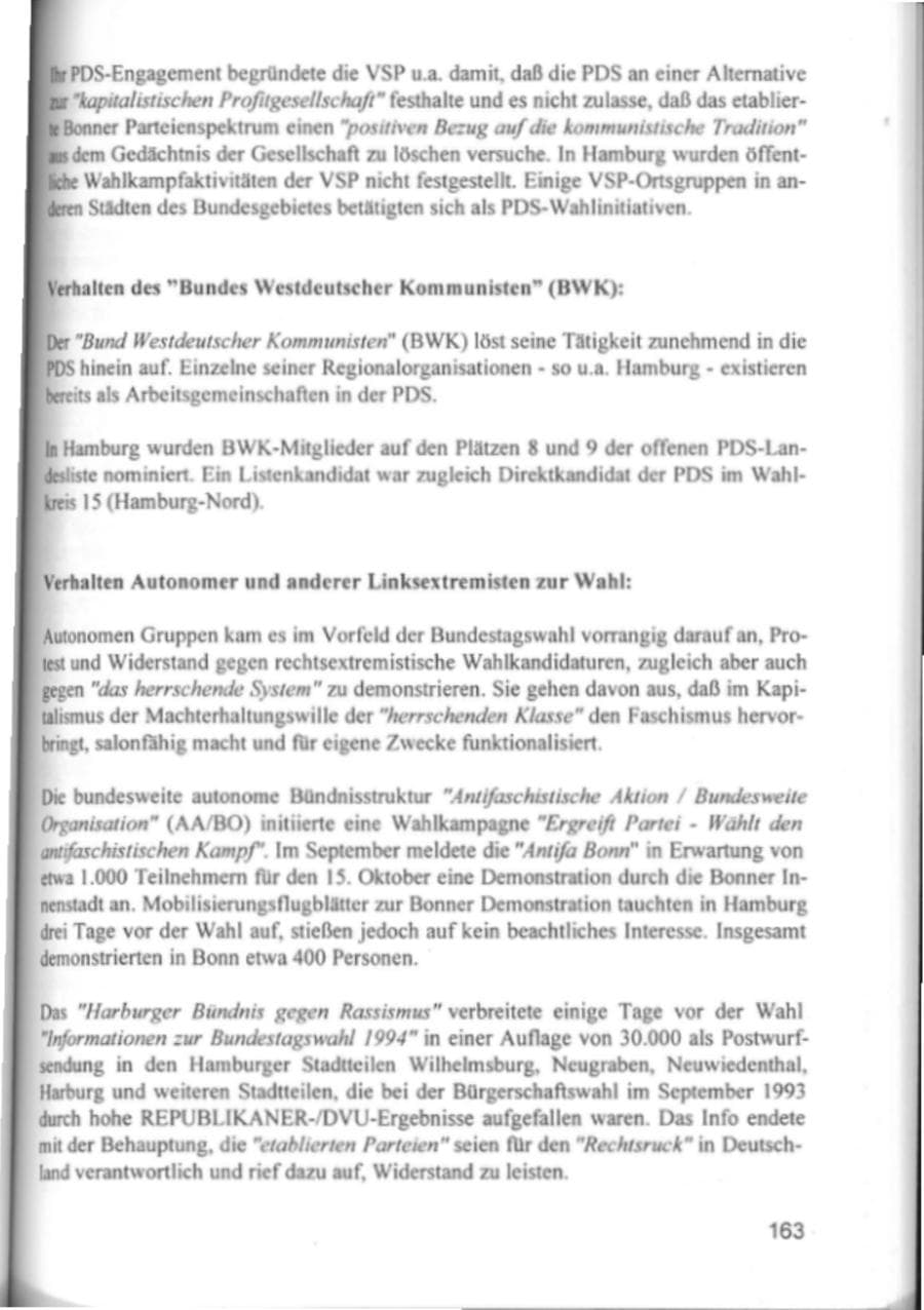 Seite 166 des Verfassungsschutzbericht 1994 Hamburg