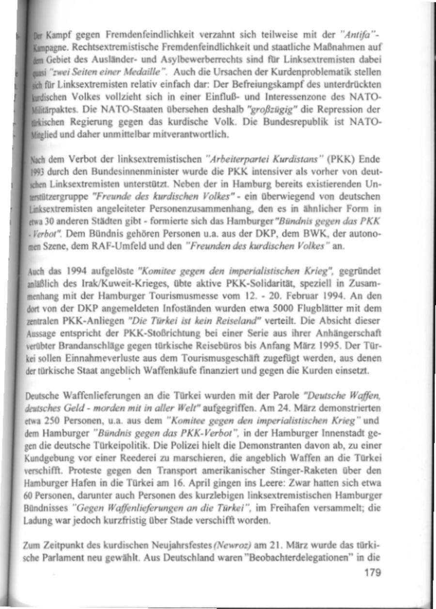 Seite 182 des Verfassungsschutzbericht 1994 Hamburg