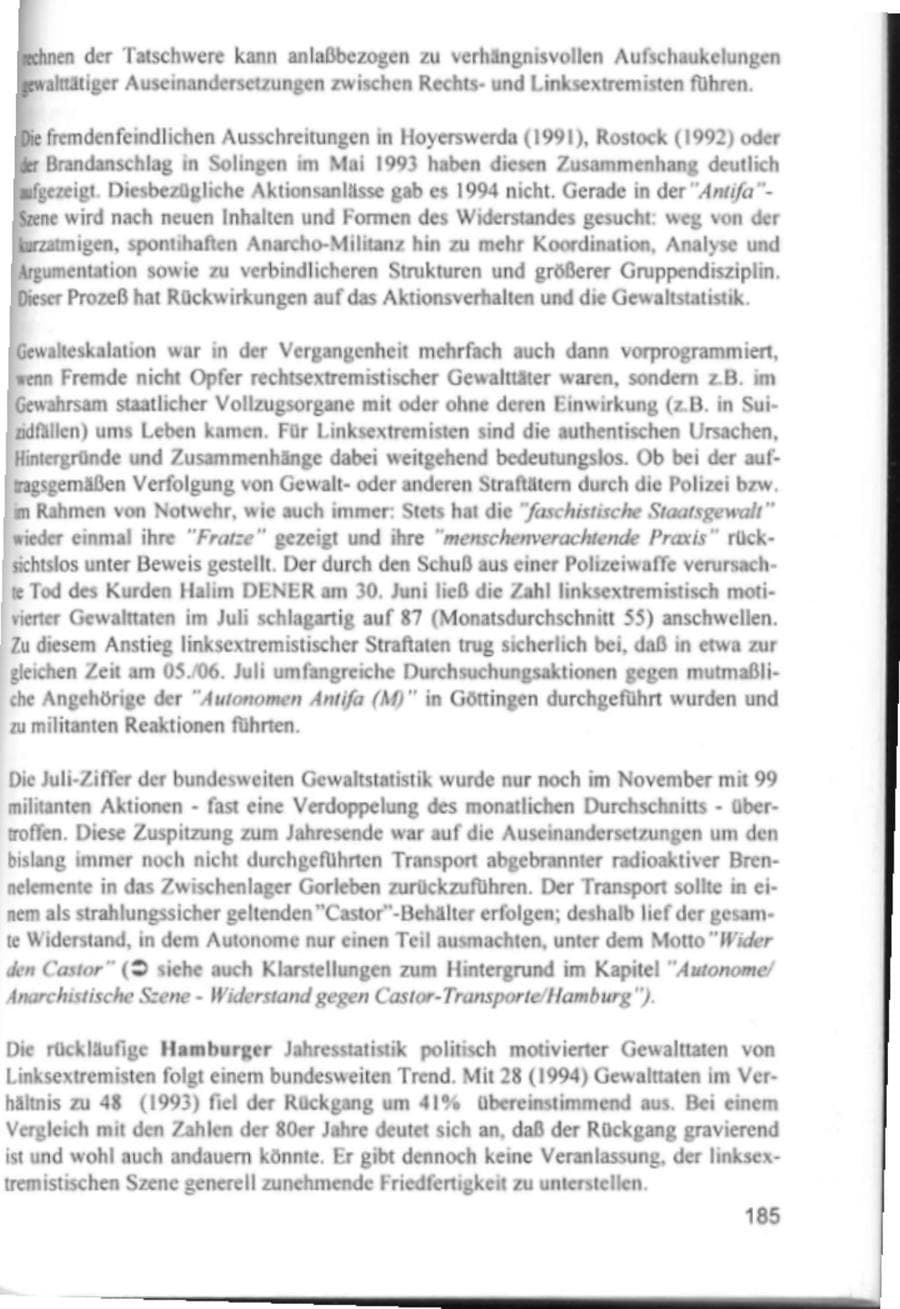 Seite 188 des Verfassungsschutzbericht 1994 Hamburg