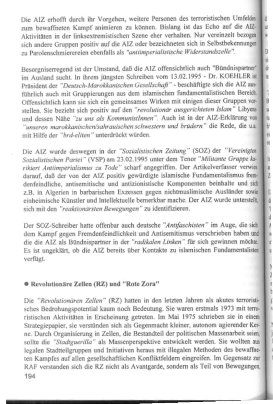 Seite 197 des Verfassungsschutzbericht 1994 Hamburg