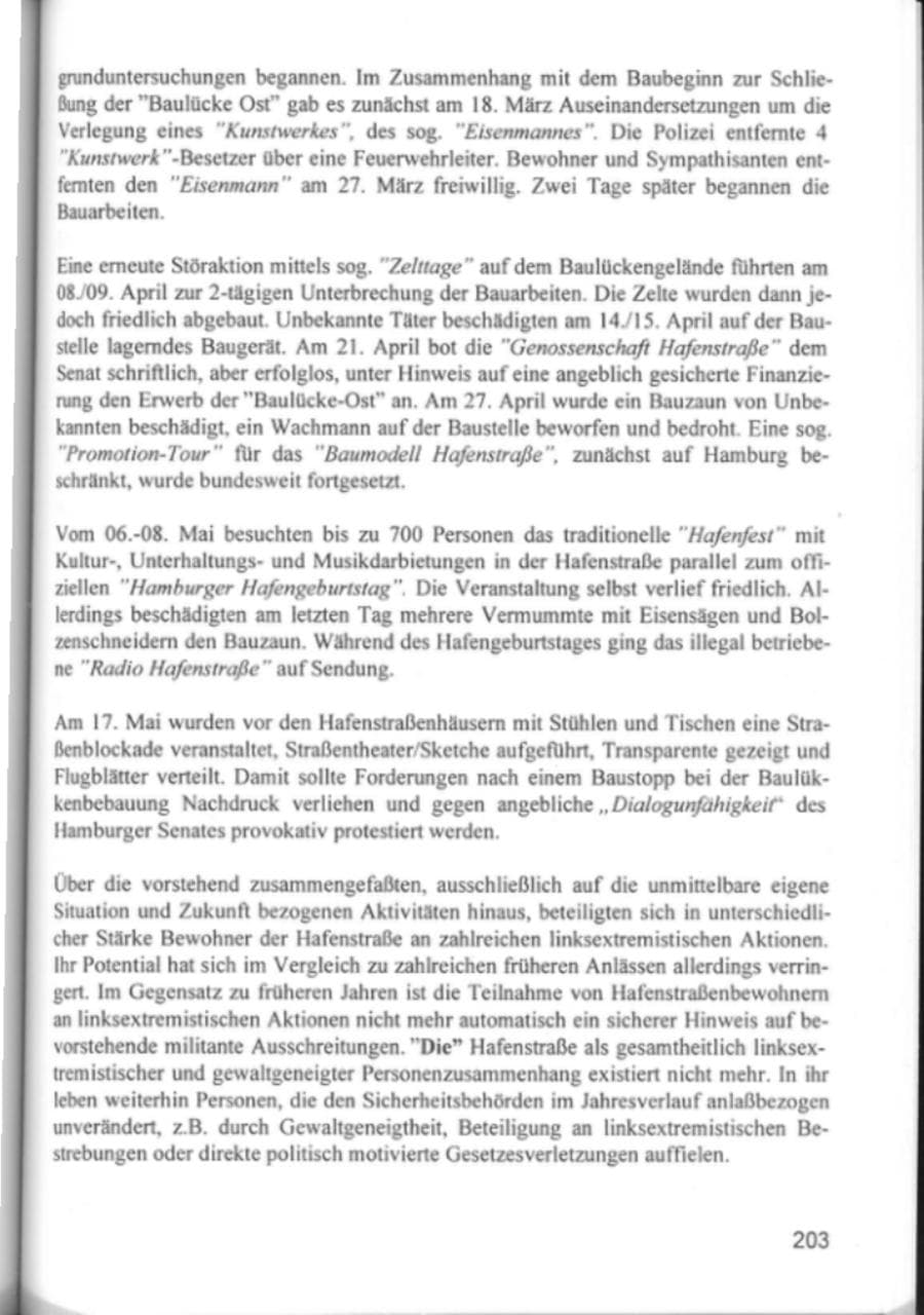Seite 206 des Verfassungsschutzbericht 1994 Hamburg