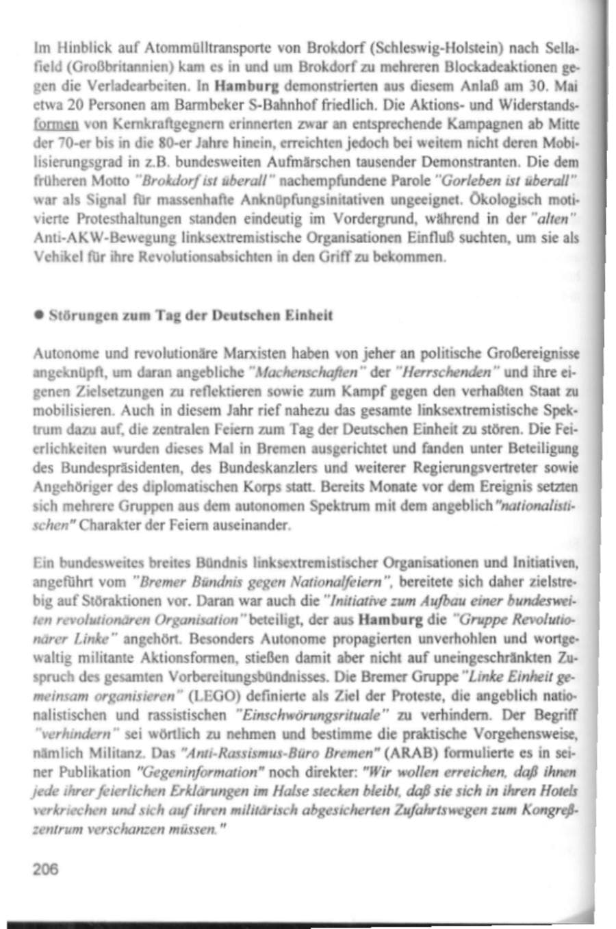 Seite 209 des Verfassungsschutzbericht 1994 Hamburg