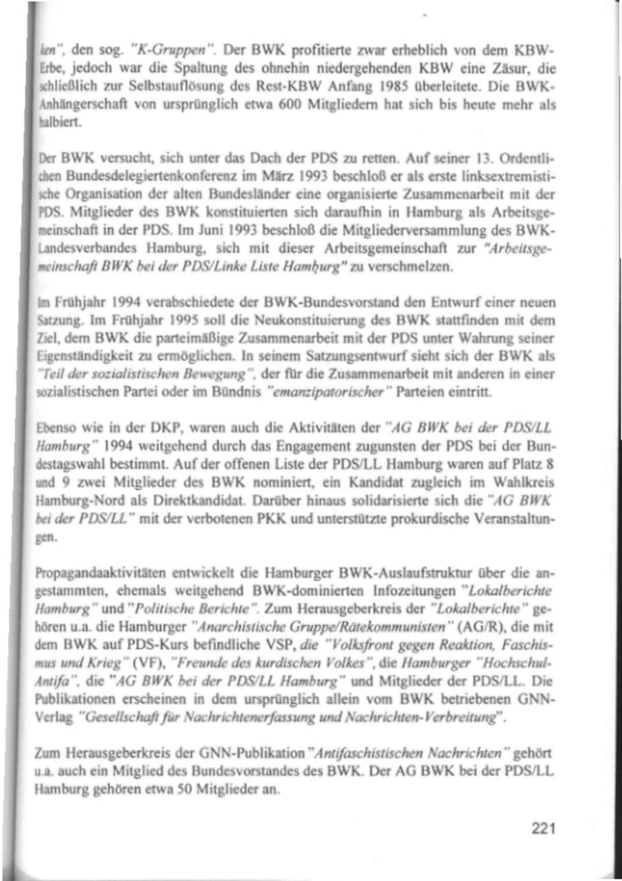 Seite 224 des Verfassungsschutzbericht 1994 Hamburg