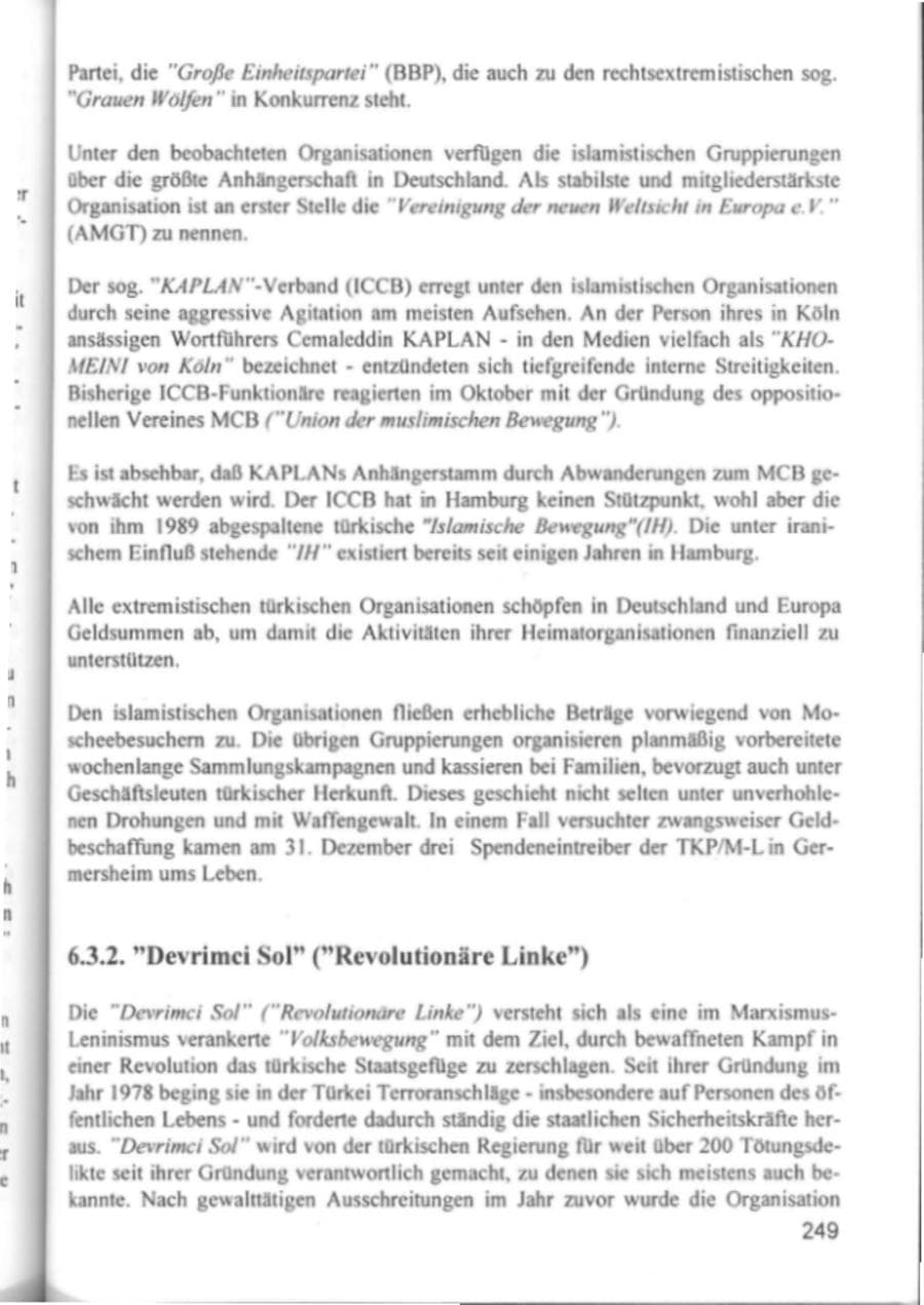 Seite 252 des Verfassungsschutzbericht 1994 Hamburg