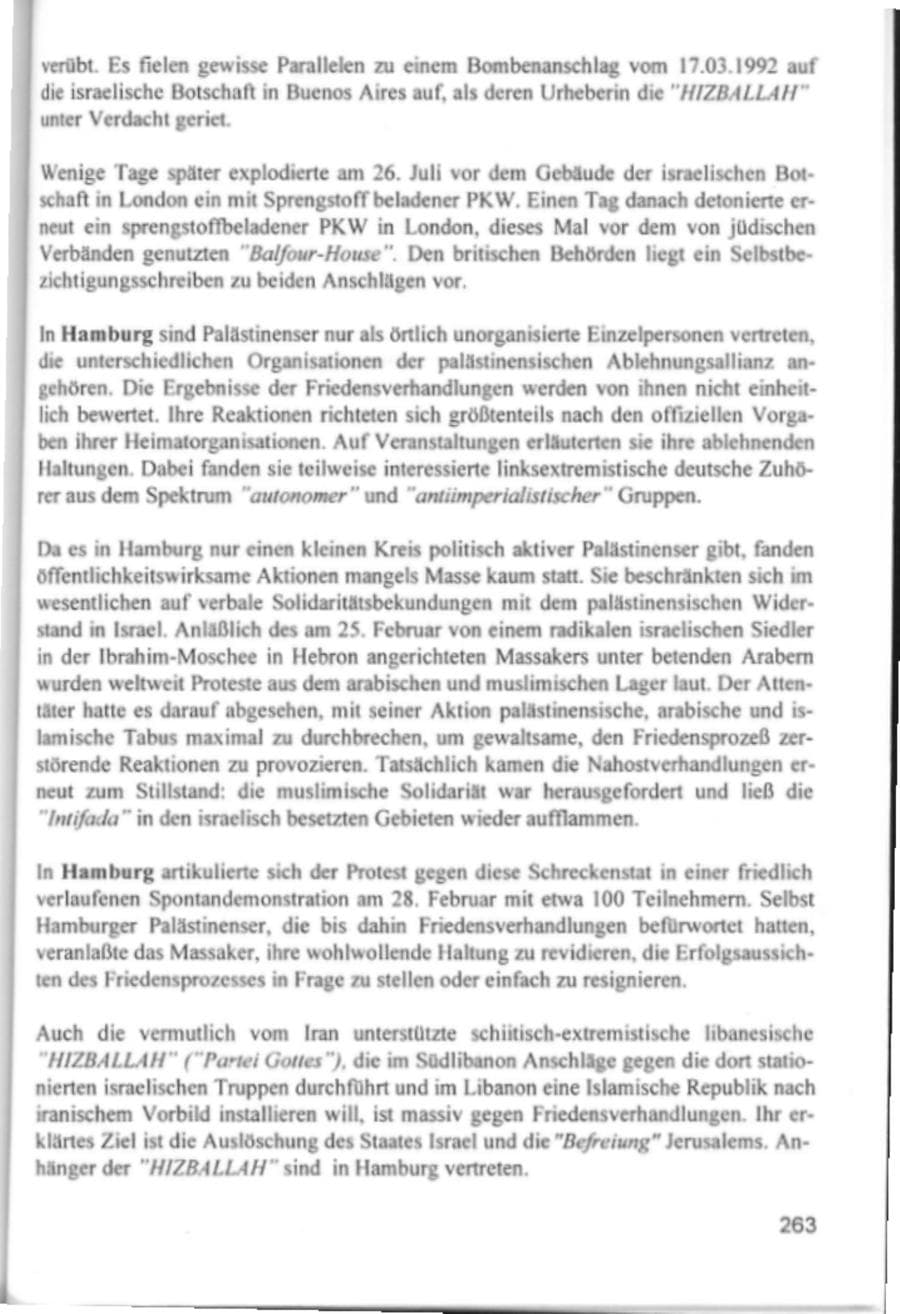 Seite 266 des Verfassungsschutzbericht 1994 Hamburg