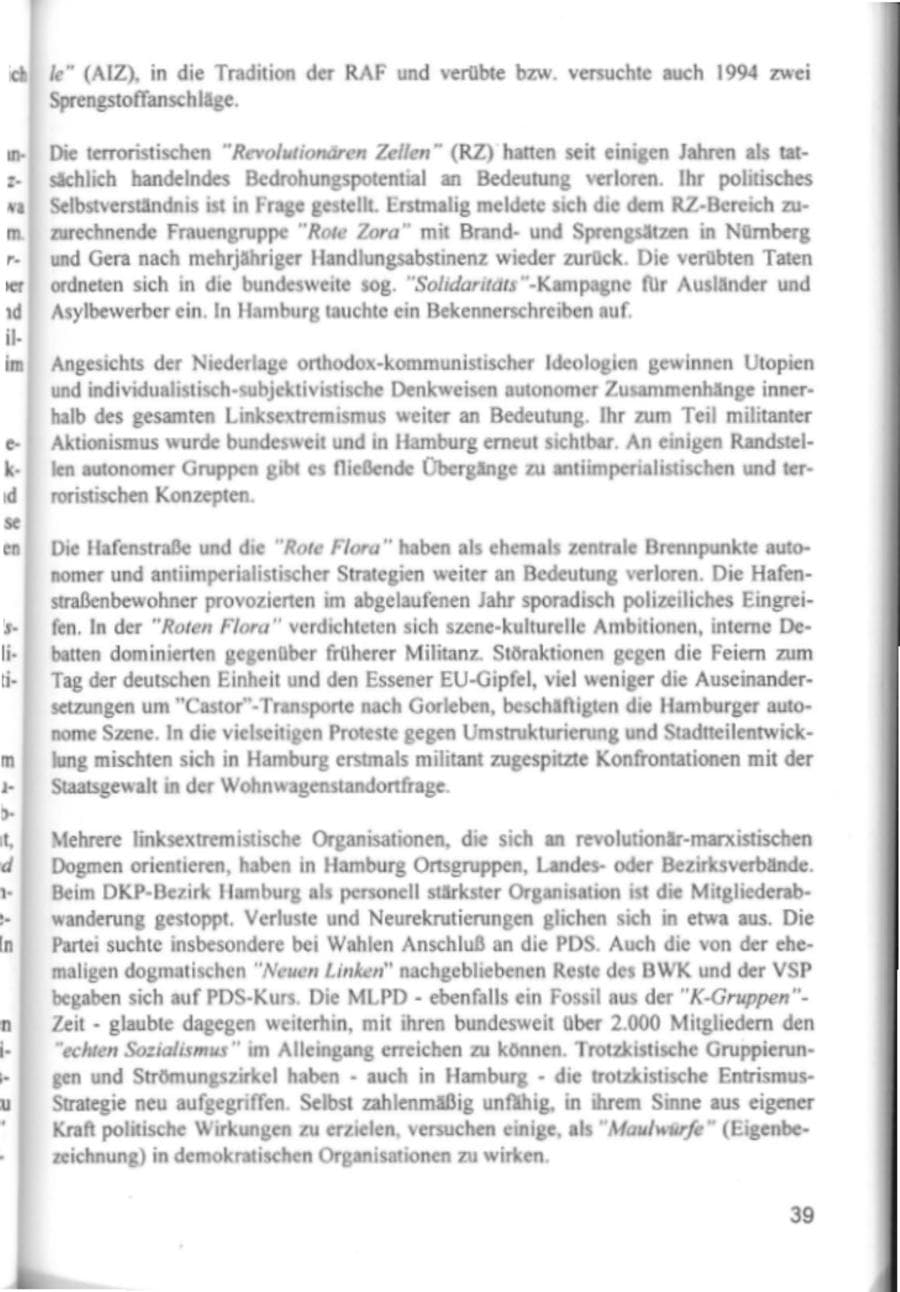 Seite 42 des Verfassungsschutzbericht 1994 Hamburg