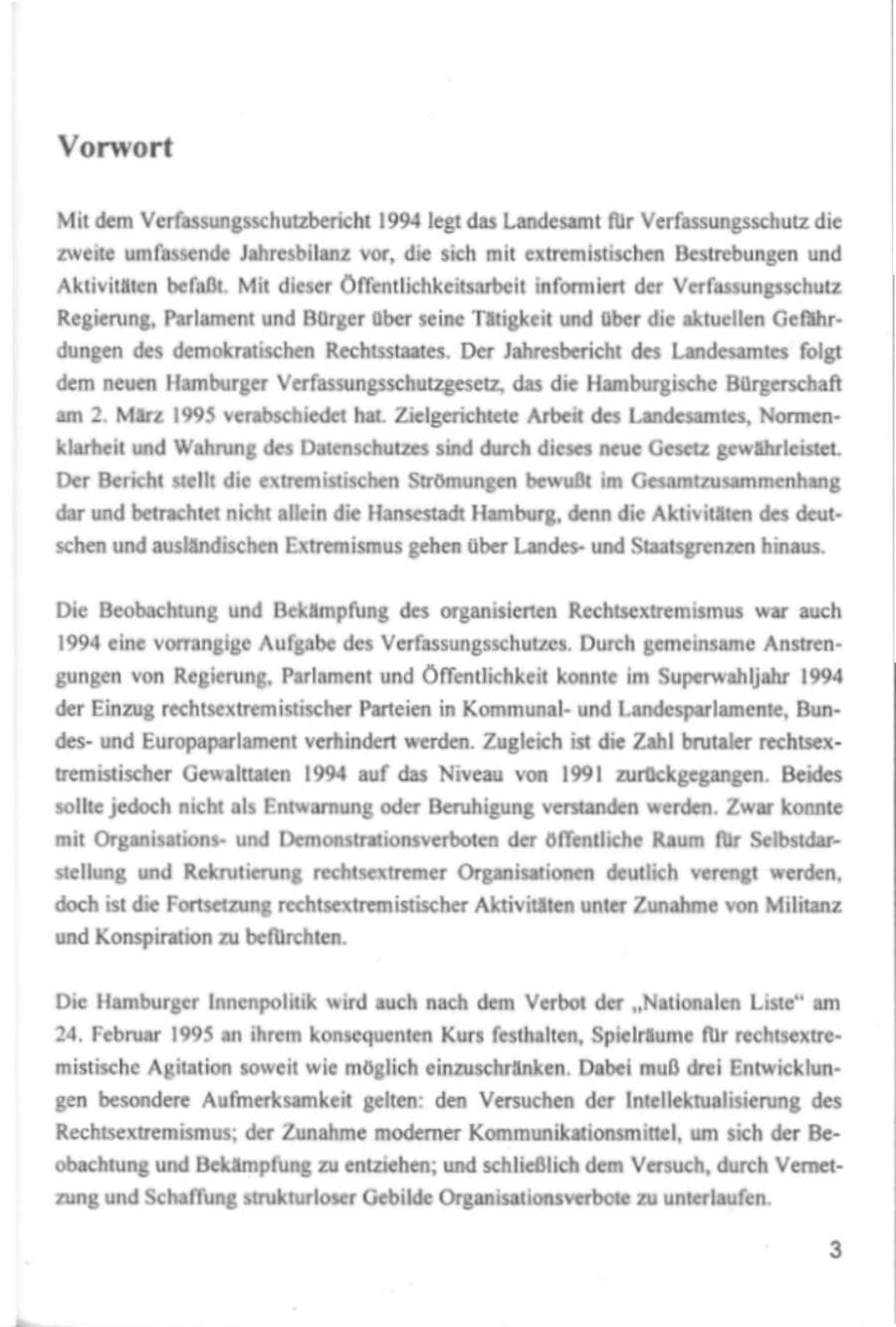 Seite 6 des Verfassungsschutzbericht 1994 Hamburg
