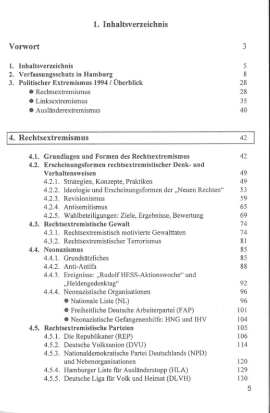 Seite 8 des Verfassungsschutzbericht 1994 Hamburg