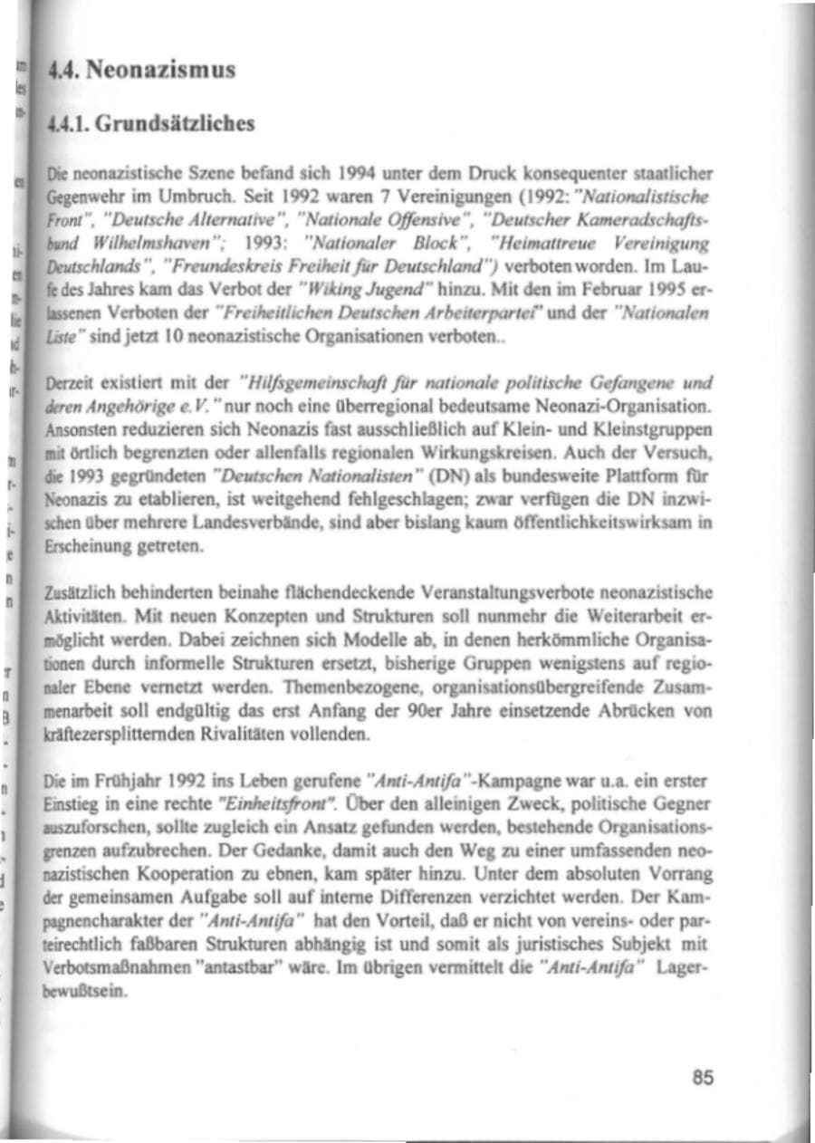 Seite 88 des Verfassungsschutzbericht 1994 Hamburg