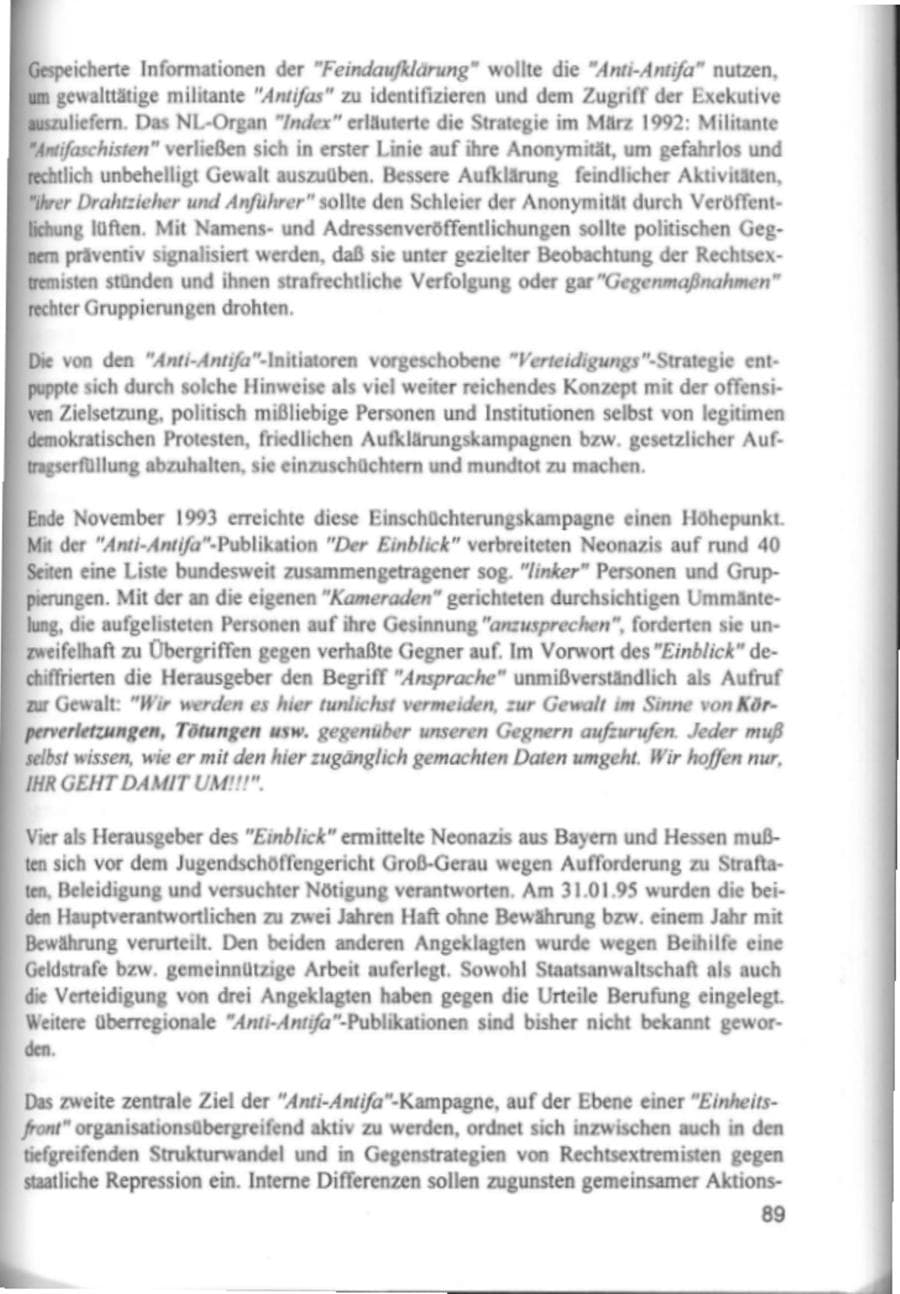 Seite 92 des Verfassungsschutzbericht 1994 Hamburg