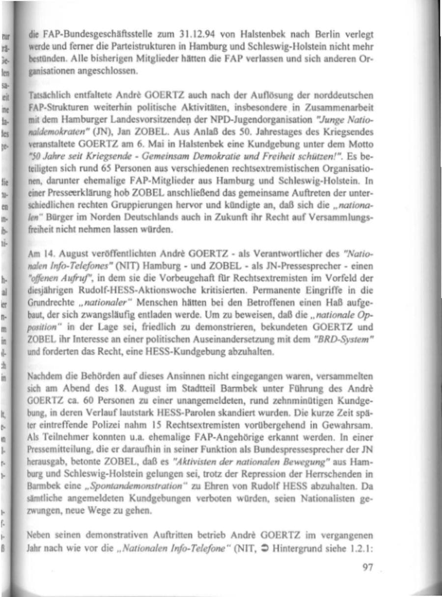Seite 102 des Verfassungsschutzbericht 1995 Hamburg