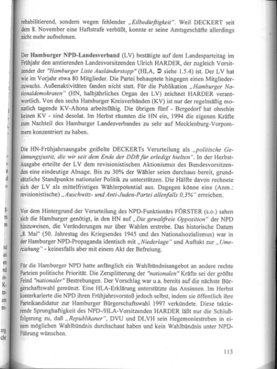 Seite 118 des Verfassungsschutzbericht 1995 Hamburg