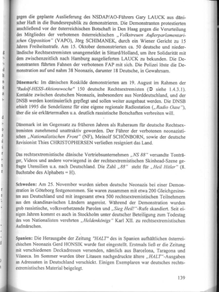Seite 144 des Verfassungsschutzbericht 1995 Hamburg