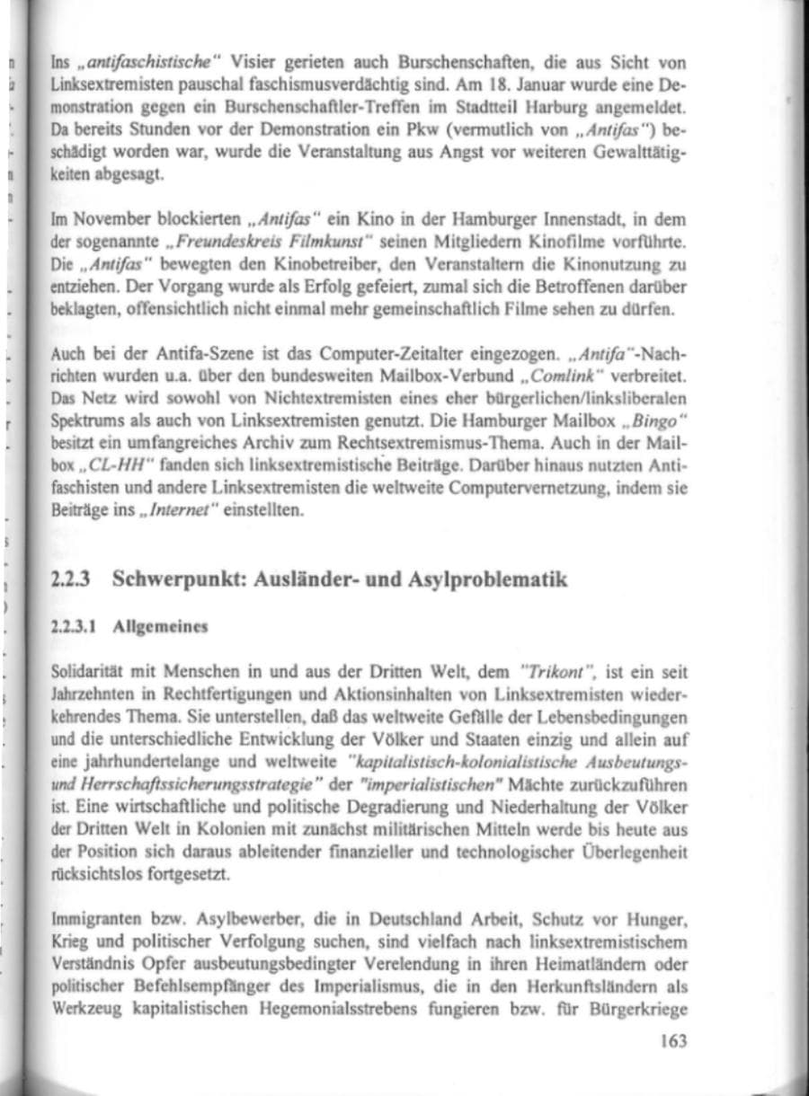 Seite 168 des Verfassungsschutzbericht 1995 Hamburg