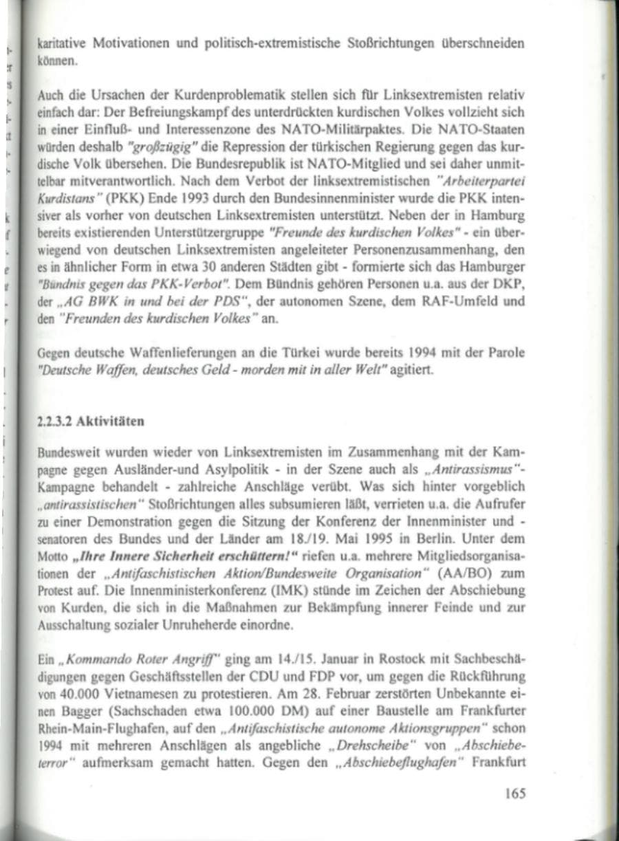 Seite 170 des Verfassungsschutzbericht 1995 Hamburg