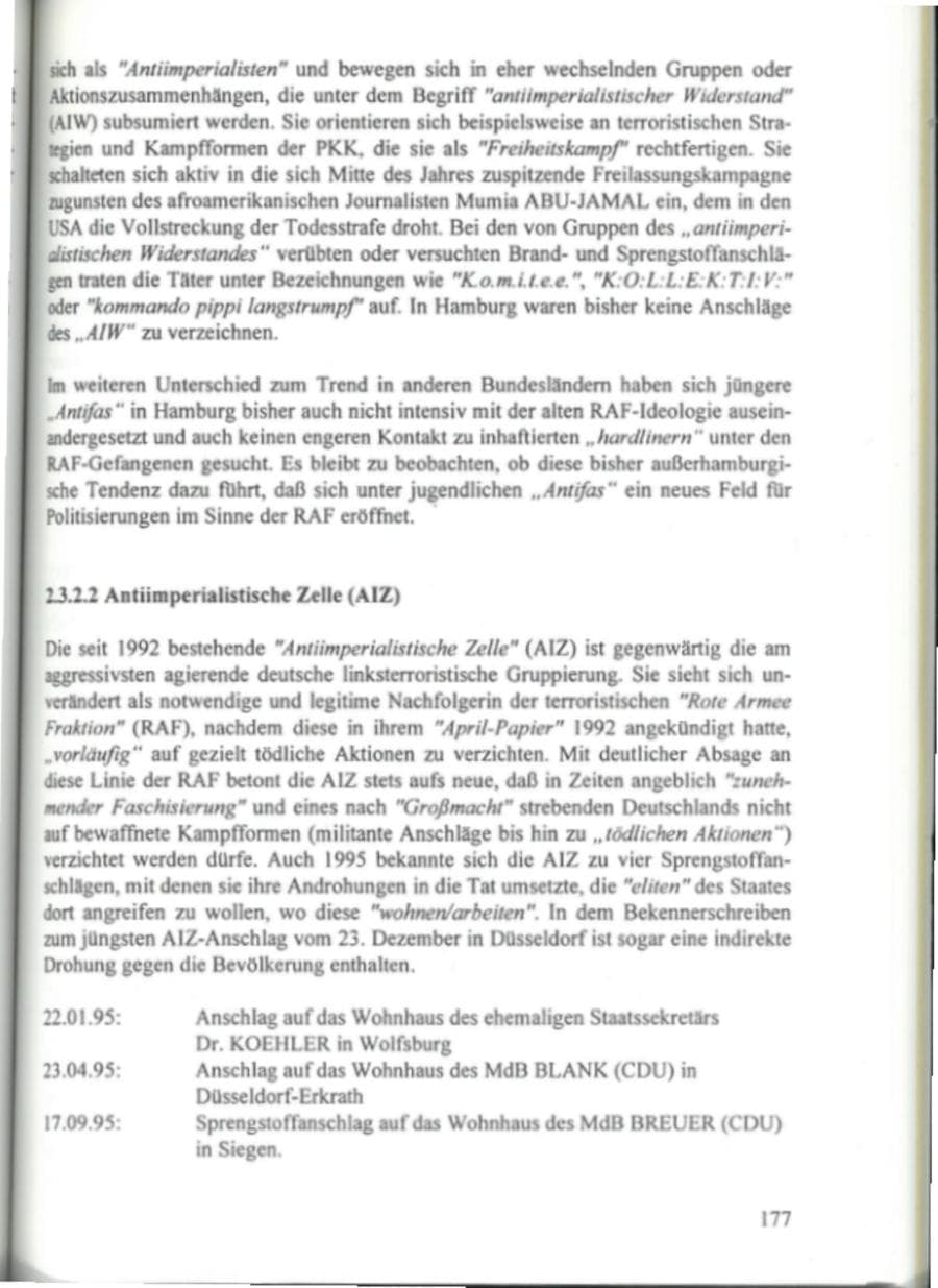 Seite 182 des Verfassungsschutzbericht 1995 Hamburg