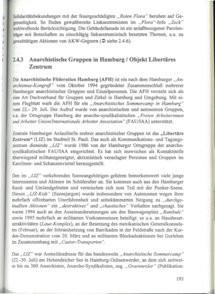 Seite 198 des Verfassungsschutzbericht 1995 Hamburg