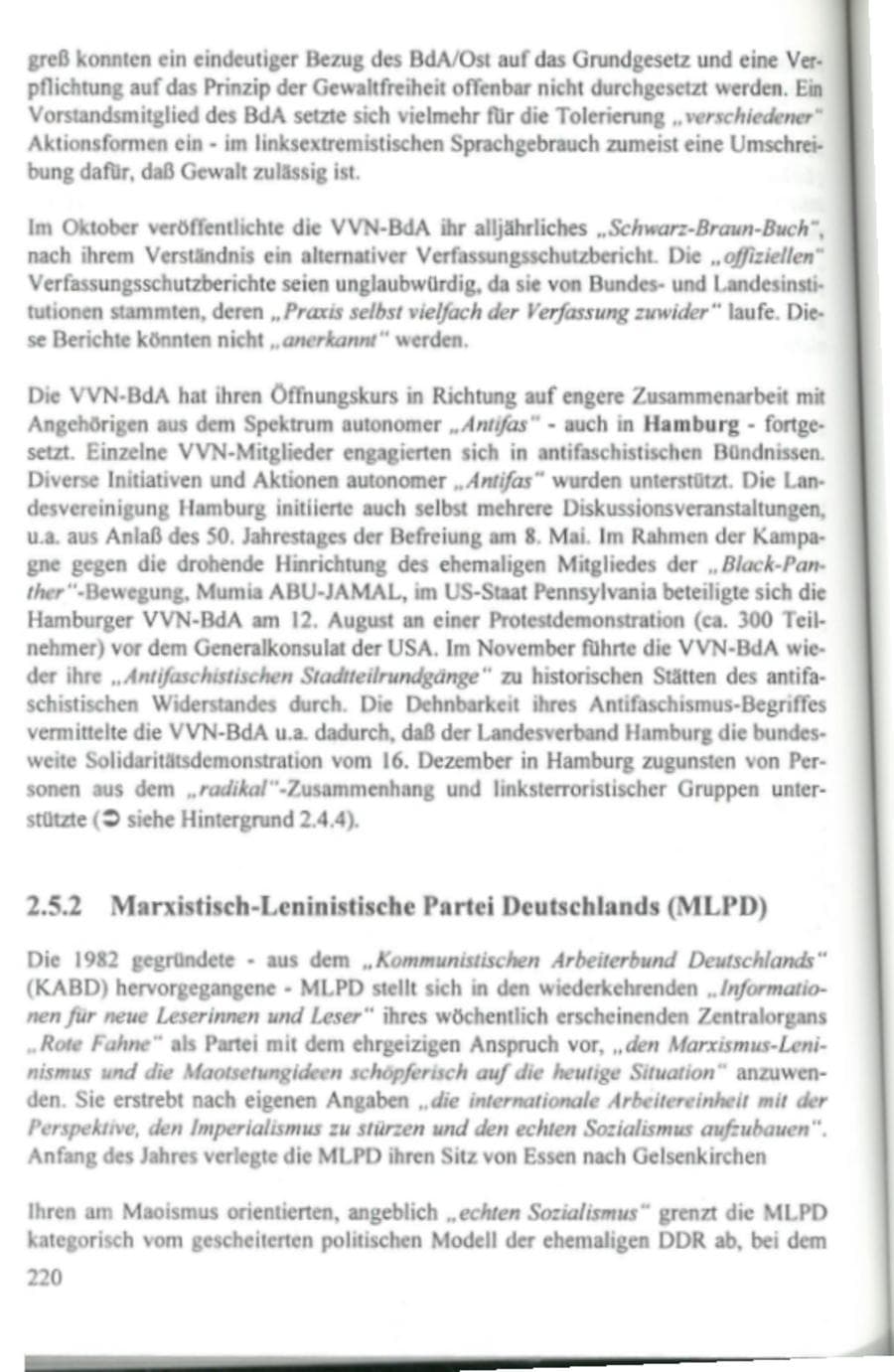 Seite 225 des Verfassungsschutzbericht 1995 Hamburg
