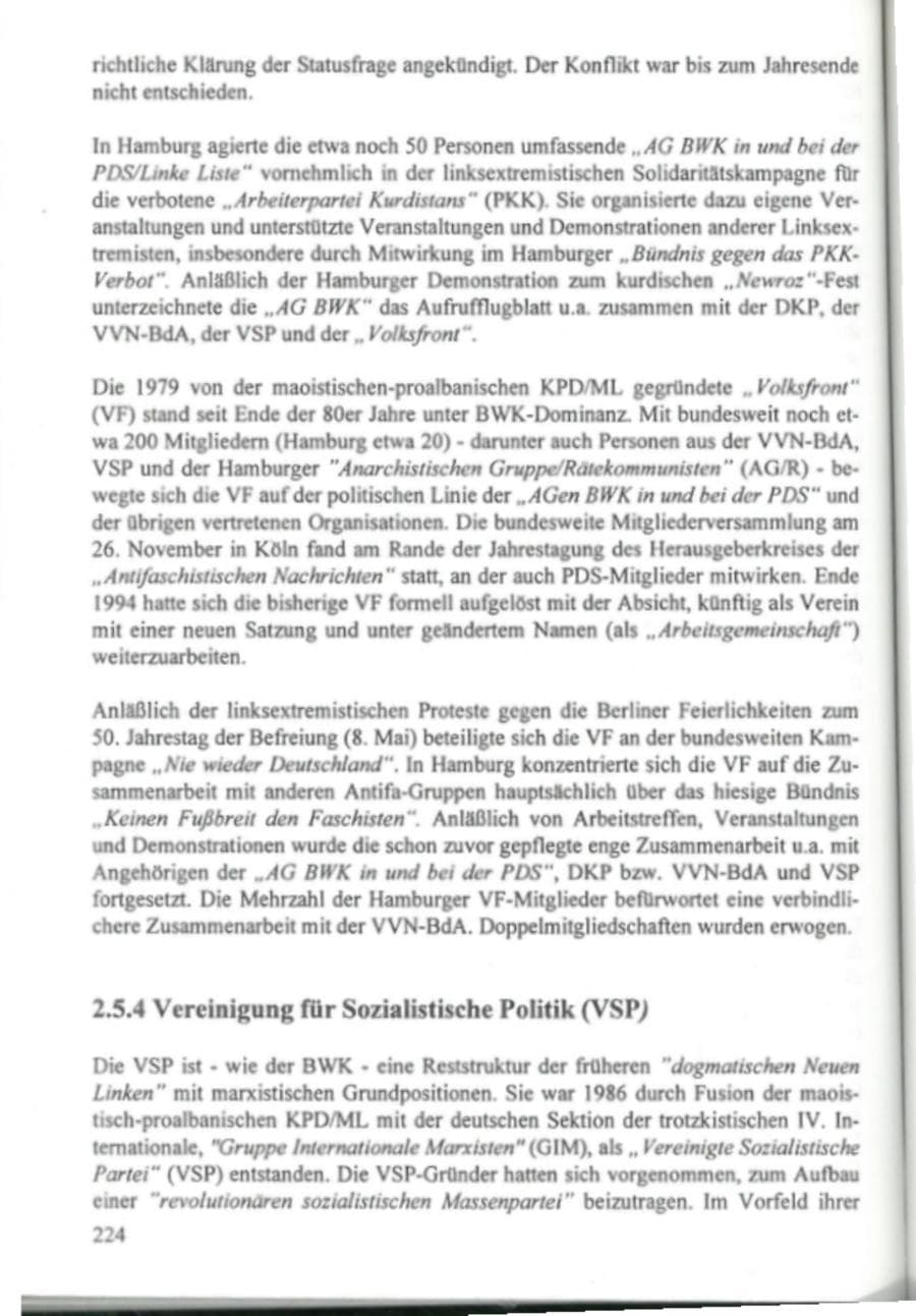 Seite 229 des Verfassungsschutzbericht 1995 Hamburg