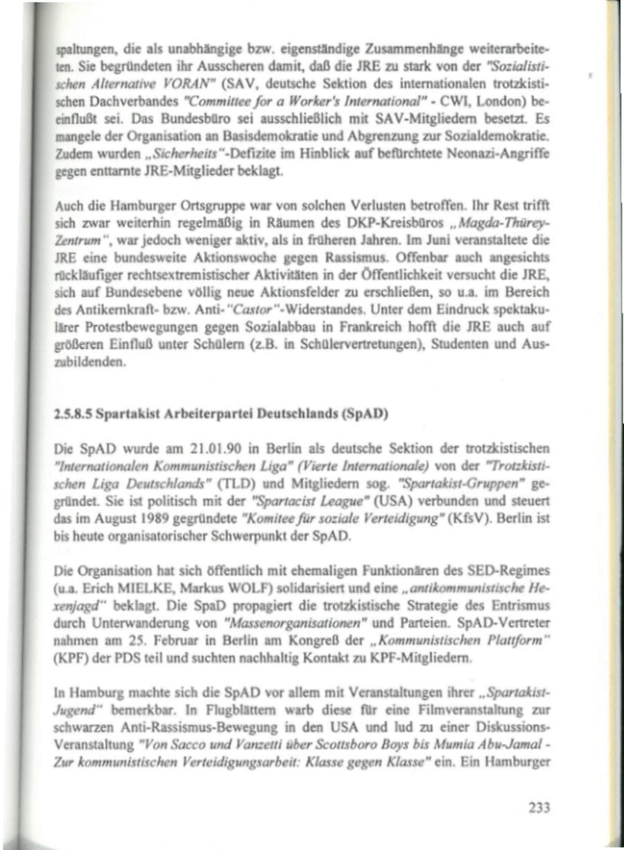 Seite 238 des Verfassungsschutzbericht 1995 Hamburg