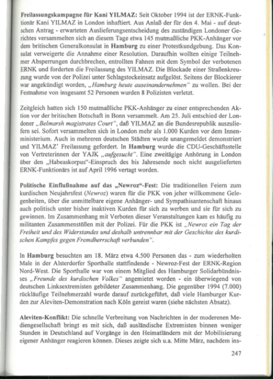 Seite 252 des Verfassungsschutzbericht 1995 Hamburg
