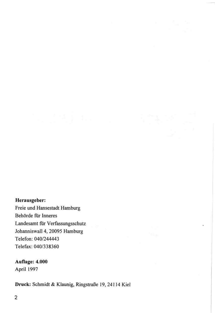 Seite 2 des Verfassungsschutzbericht 1996 Hamburg