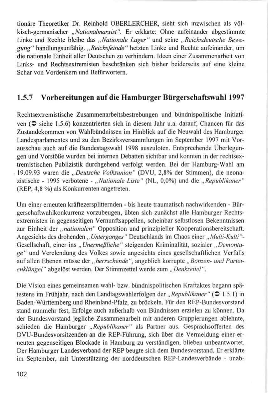 Seite 102 des Verfassungsschutzbericht 1996 Hamburg