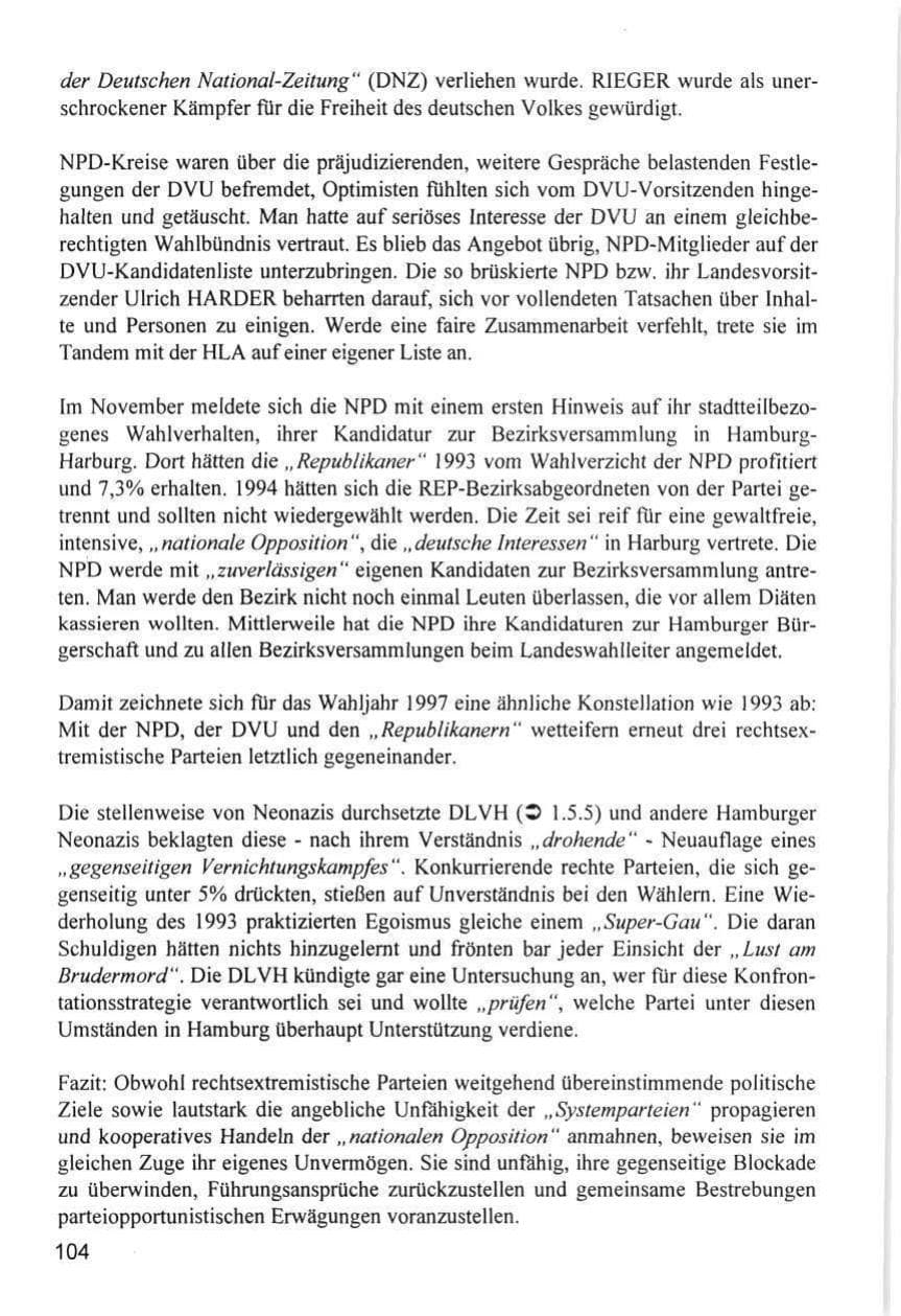 Seite 104 des Verfassungsschutzbericht 1996 Hamburg