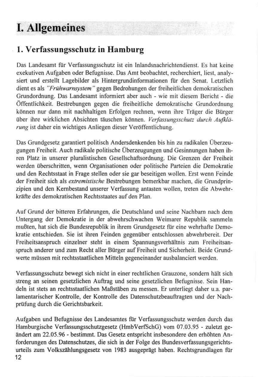 Seite 12 des Verfassungsschutzbericht 1996 Hamburg