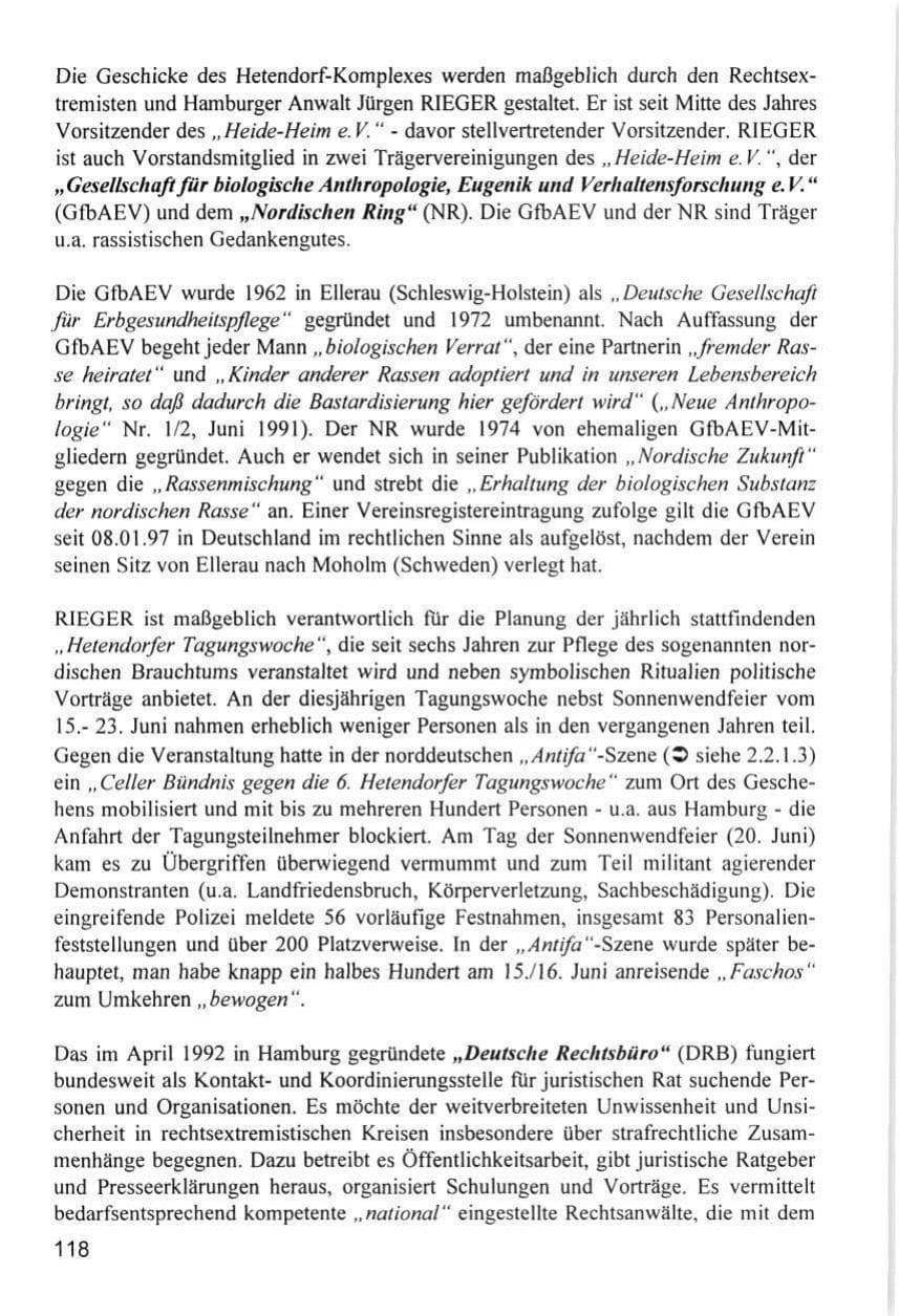 Seite 118 des Verfassungsschutzbericht 1996 Hamburg