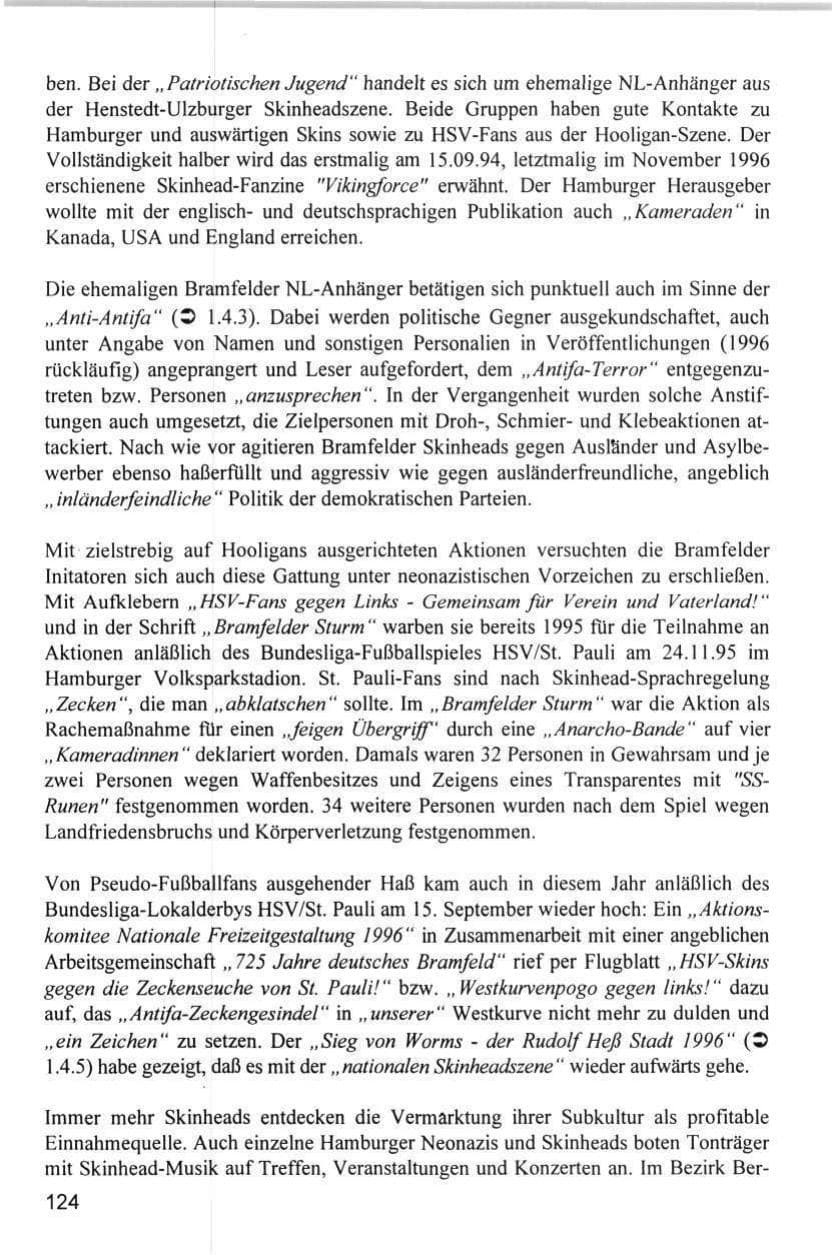 Seite 124 des Verfassungsschutzbericht 1996 Hamburg