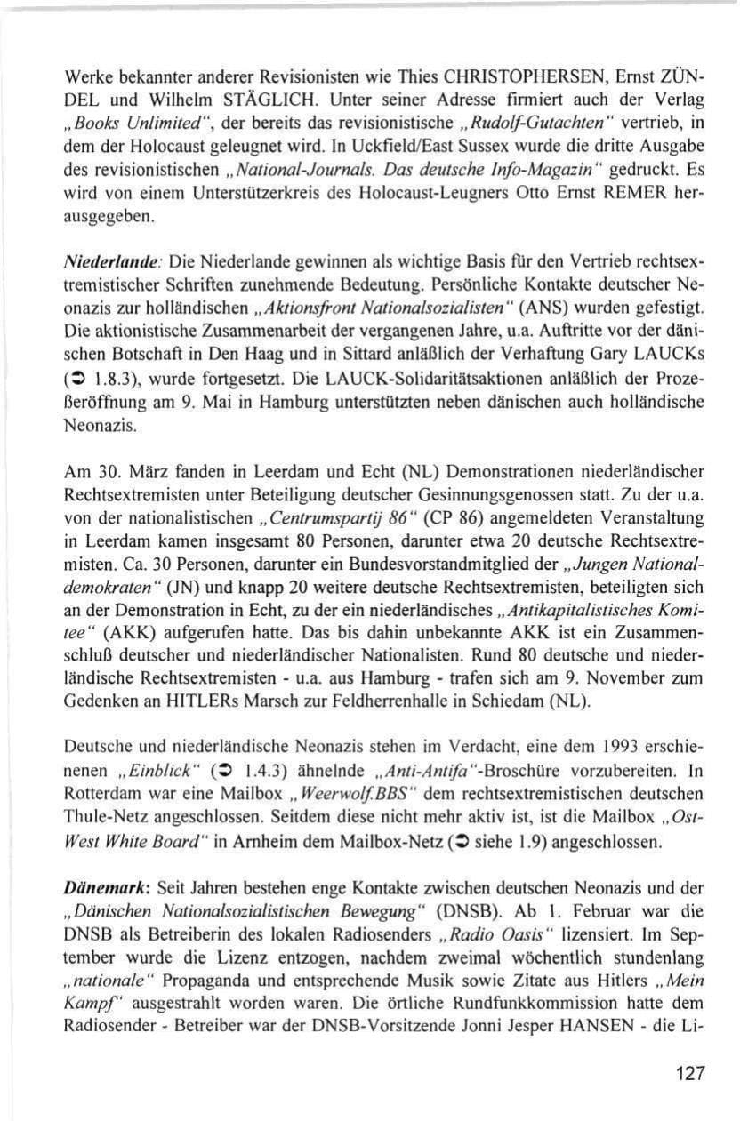 Seite 127 des Verfassungsschutzbericht 1996 Hamburg