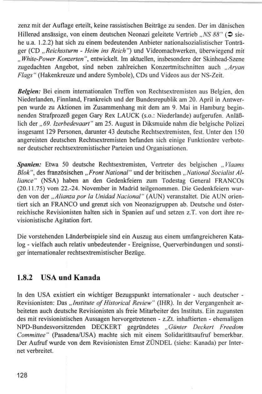Seite 128 des Verfassungsschutzbericht 1996 Hamburg