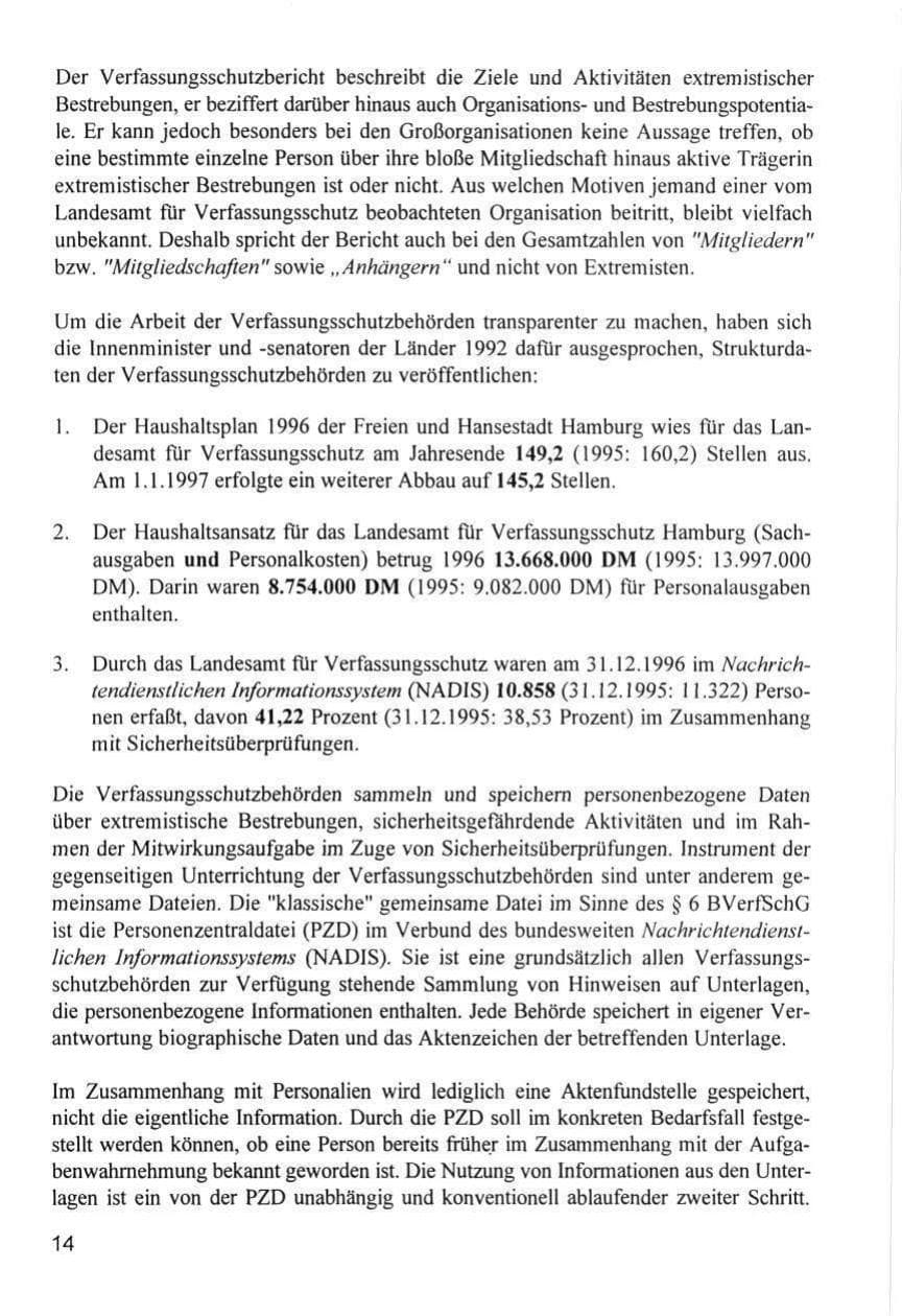 Seite 14 des Verfassungsschutzbericht 1996 Hamburg