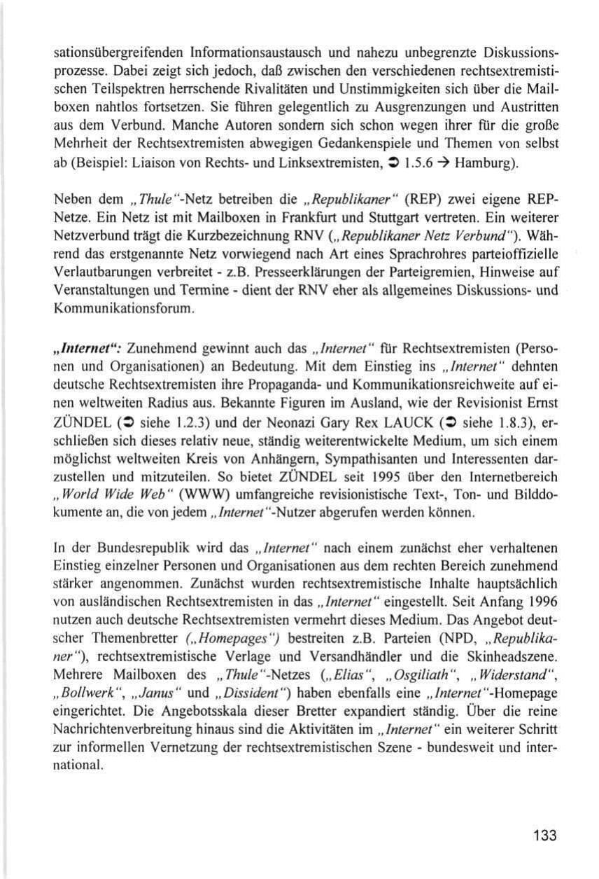Seite 133 des Verfassungsschutzbericht 1996 Hamburg