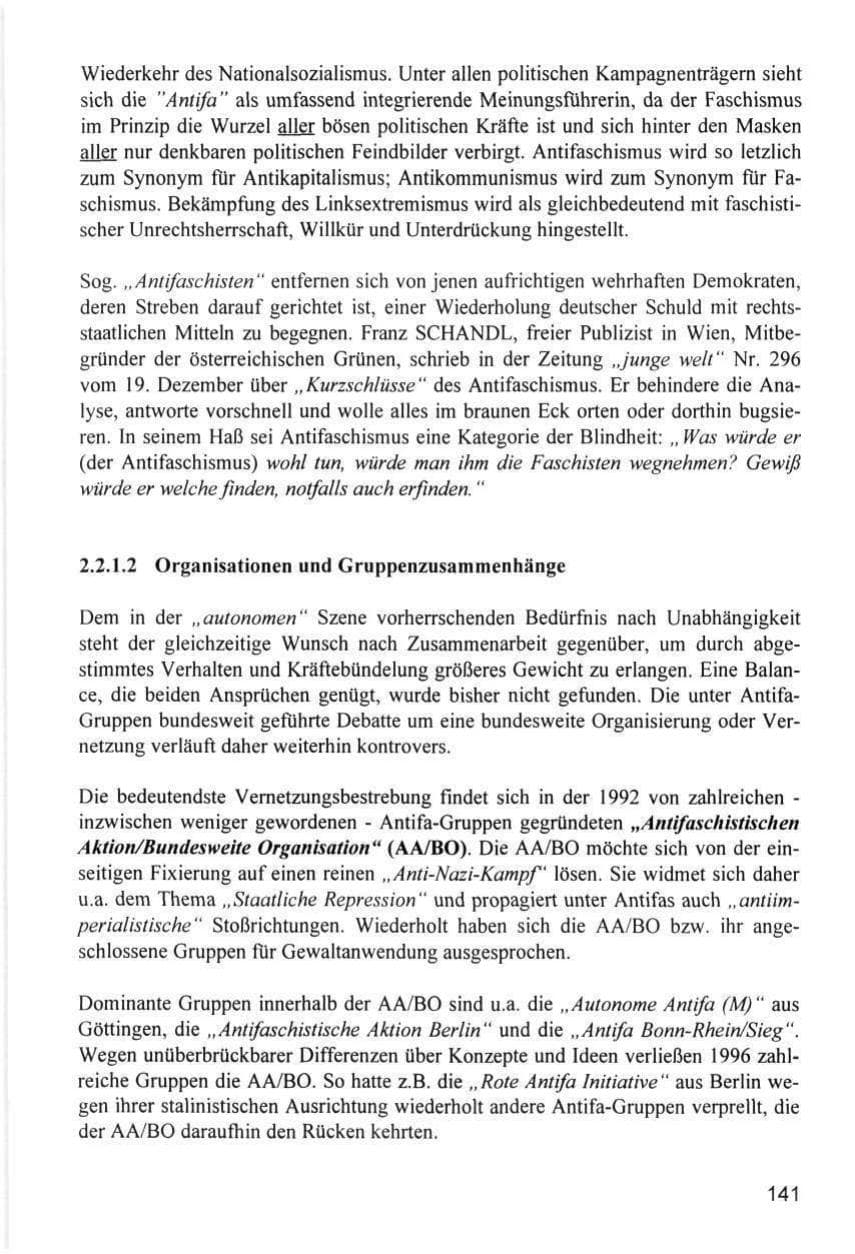 Seite 141 des Verfassungsschutzbericht 1996 Hamburg