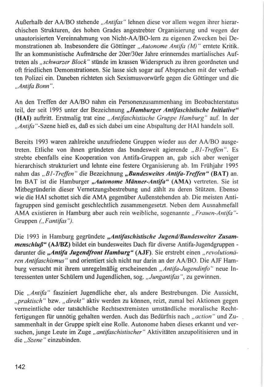 Seite 142 des Verfassungsschutzbericht 1996 Hamburg