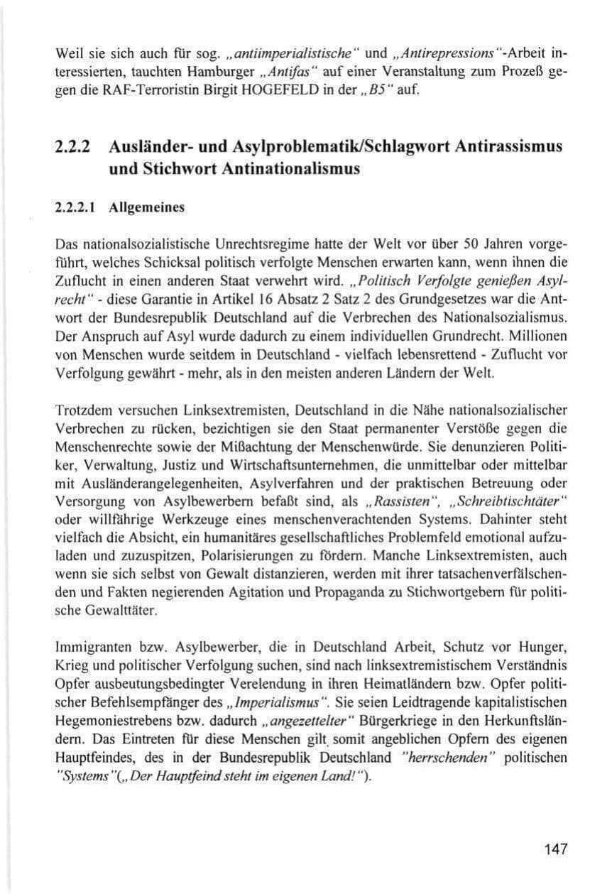 Seite 147 des Verfassungsschutzbericht 1996 Hamburg