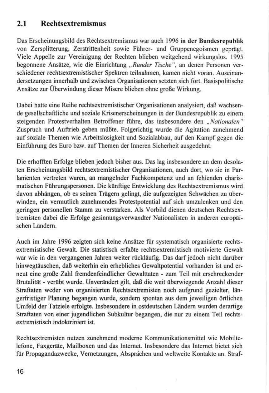 Seite 16 des Verfassungsschutzbericht 1996 Hamburg