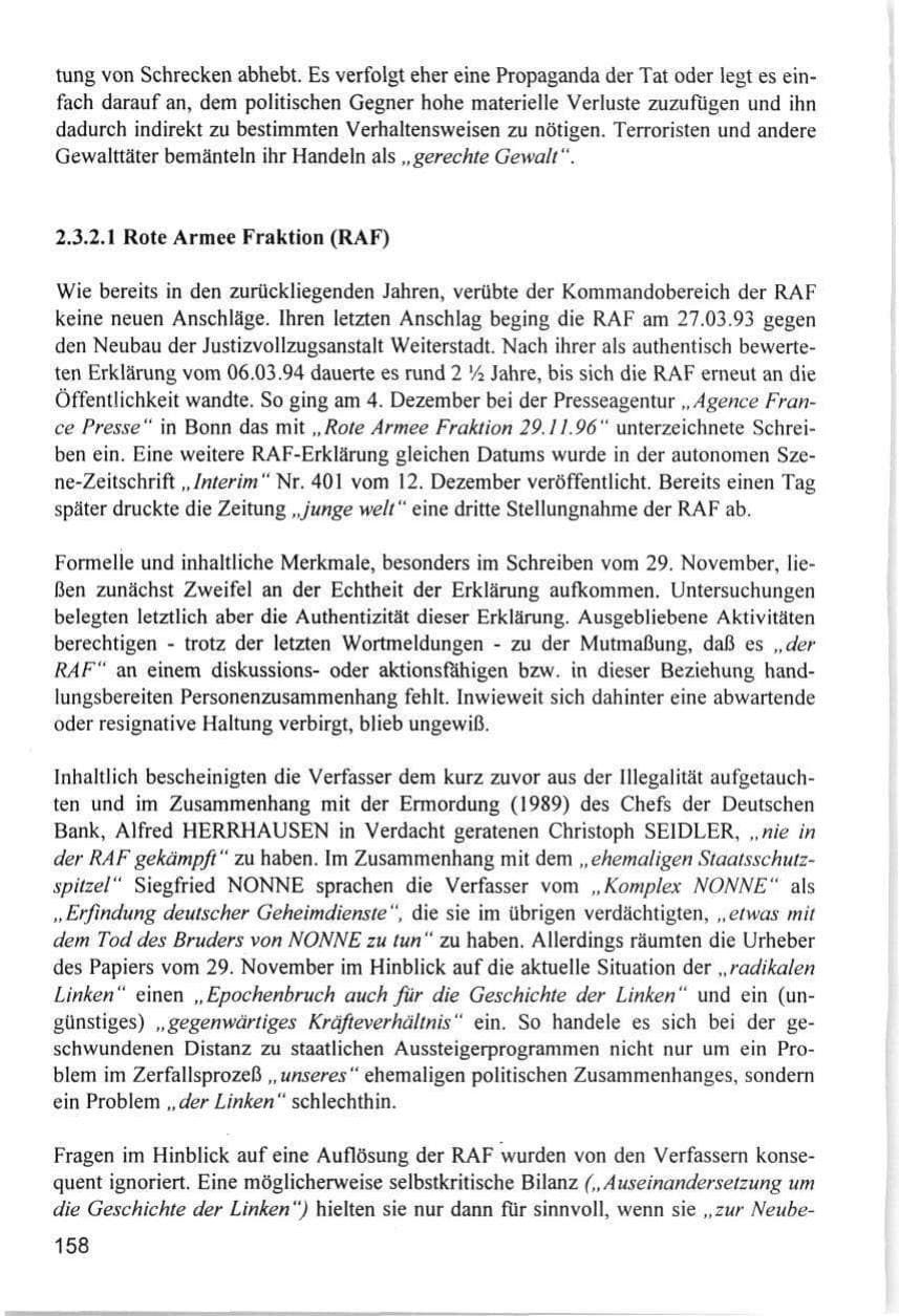 Seite 158 des Verfassungsschutzbericht 1996 Hamburg