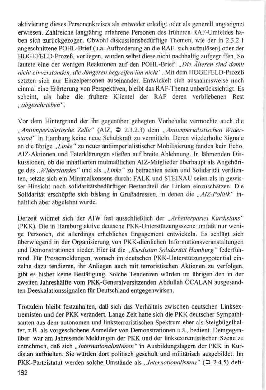 Seite 162 des Verfassungsschutzbericht 1996 Hamburg